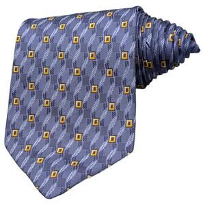 Robert Talbott Tie Mens 57.5" 4" Silk Best Of Class Gold Blue Wavy‎ Square Wide